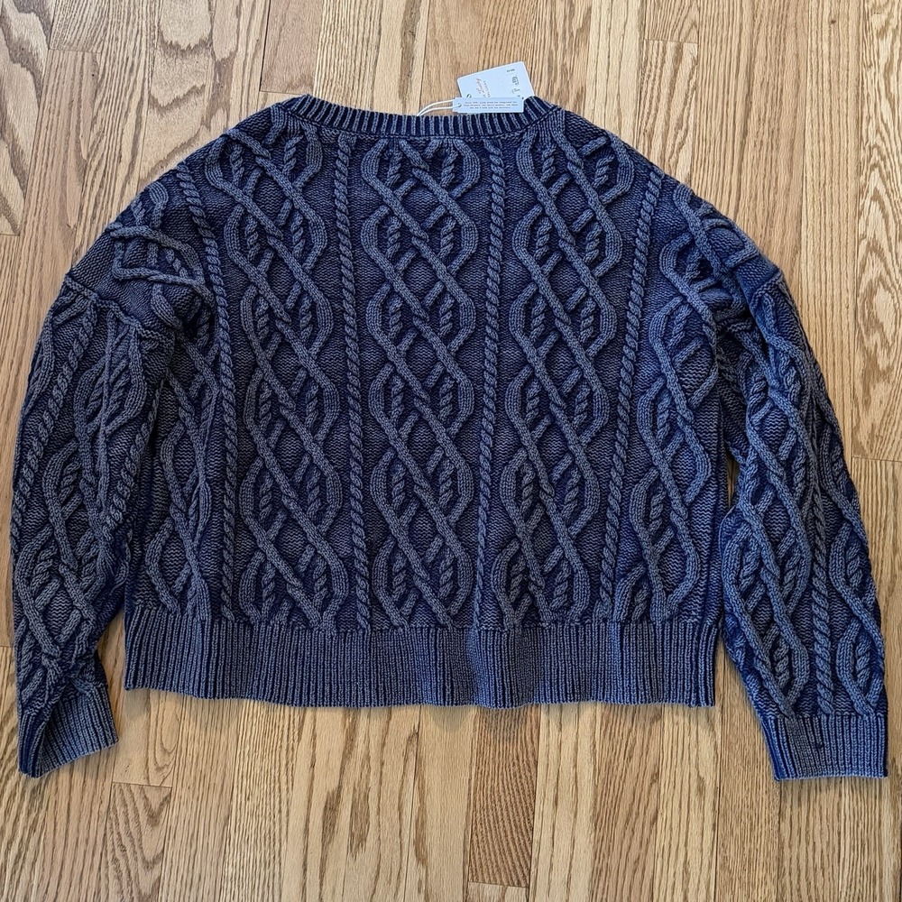 NWT Lucky Brand Fisherman‎ Chunky Cable Knit Pull Over Sweater Blue Comfy Wom XL - Picture 8 of 11